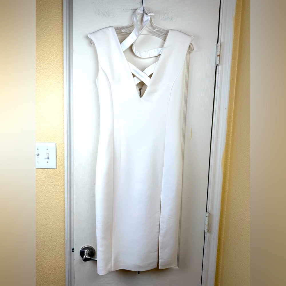Bronx and Blanco White Deep V Neck Midi Dress Size 4